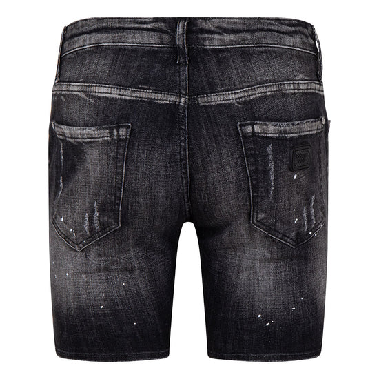 Paint-Splatter Distressed Baklava-Logo Skinny Jeans Short